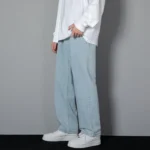 Korean Solid Colors Men's Casual Long Jeans Classic Man Four Seasons Straight Denim Wide-leg Pants Light Blue Grey Black 3XL