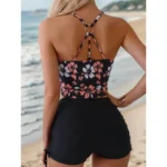 Printed Flower Tankini Set Girl Swimwear Adjustable Strap Vest Bra Female Flower Shorts Bikini Drawstring Women Beach Set