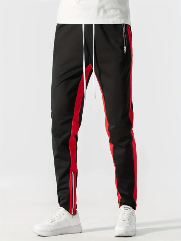 Men Sweatshirts Jogging Pants Men Casual Pants Men Stylish Color Block Zip Pockets Drawstring Sports Skinny Pants Trousers Pants