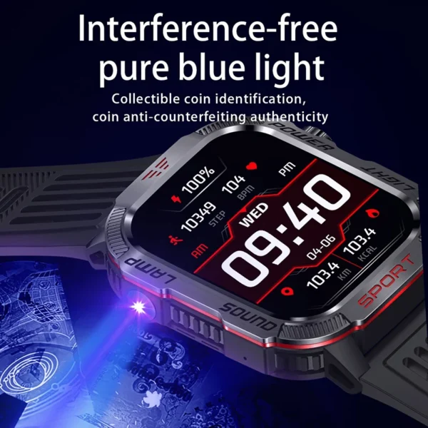 2025 New LED Flashlight Smart Watch Men Bluetooth Call Waterproof 600mAh Large Battery Smartwatch Heart Rate Monitor Smart Watch