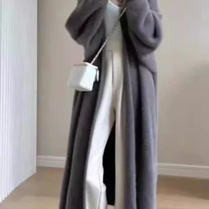 Autumn/Winter Lazy Style Warm Knee Length Thickened Women Cardigan Pure Imitation Mink Fleece Knitted Sweater Women Warm Coat