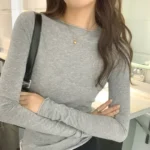 2025 Spring Autumn T shirt Women Tops Solid Slim Fit Long Sleeve O Neck Tshirts Female Casual Streetwear High Quality Base Tees