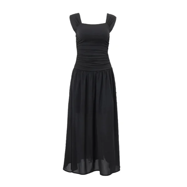 WhereMery Elegant Slip Long Dresses Sexy Women Ruched Bodycon Solid Maxi Dress Spring Y2K Summer Temperament High-waist Vestidos