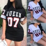 European and American CloThing Summer 07 LeTTer PrinTed Mid-lengTh T-shirT V Skin-friendly Milk Silk Collar Pullover ShorT-sl...