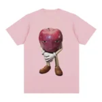 Kaos katun kualitas tinggi pria, T-shirt atasan lengan pendek kasual Retro Apple dengan wajah Meme uniseks
