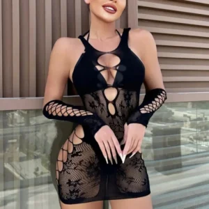 Simplejewel Women Fishnet Beachwear Bodystocking Lingerie EU Plus Sexy Footless Lace Bodysuit Halterneck One Piece Pantyhose