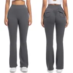 Women's wide leg Flare pants Elastic hip lift Yoga workout pants Comfortable opaque cargo pocket pants