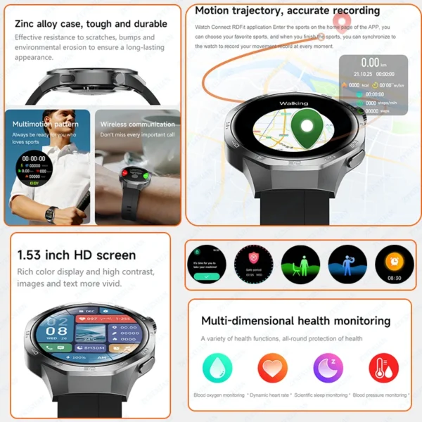 For Huawei Watch GT5 Pro Smart Watch 1.53 Inch HD AMOLED Screen NFC GPS Tracker Bluetooth Call Health Monitoring Watch Men Women