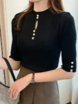 2025 Spring Autumn Korean Fashion Solid Sweater Women Short Sleeve Tops Pull Femme Casual Slim Female Pullover Knitted Clothes