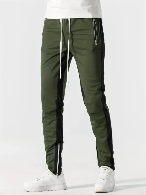 Men Sweatshirts Jogging Pants Men Casual Pants Men Stylish Color Block Zip Pockets Drawstring Sports Skinny Pants Trousers Pants