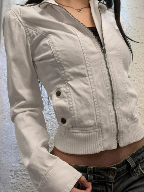 Cuteandpsycho Vintage Zip Up Chic Jackets Autumn Streetwear Pockets Harajuku Solid Coats Casual 2000s Basic Y2K Aesthetic Cloth