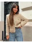 Chic Female Tweed Basic Jacket Coat Women Clothing Woolen Outerwear Long Sleeve Front Button Female Outerwear Chic Tops