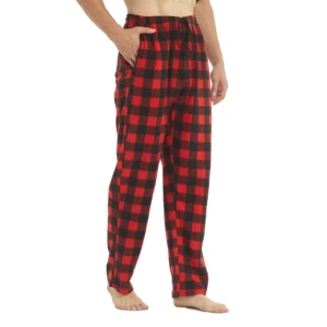 Mens Pajamas Pants with Pockets Fleece Pjs Soft Warm Plaid Pajamas Bottoms Lounge Sleep Pants Loungewear Sleepwear
