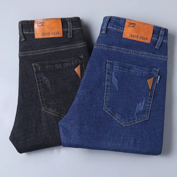 2024 New Business Men's Jeans Casual Straight Stretch Fashion Classic Blue Black Work Denim Trousers Male Brand Clothing