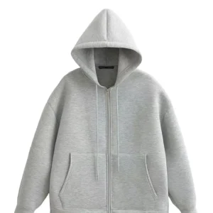 TRAFZA Autumn Women Gray Jacket With Hood Long Sleeve Big Pocket Zipper Jacket Coat Woman Loose Casual Outerwear Coat Tops