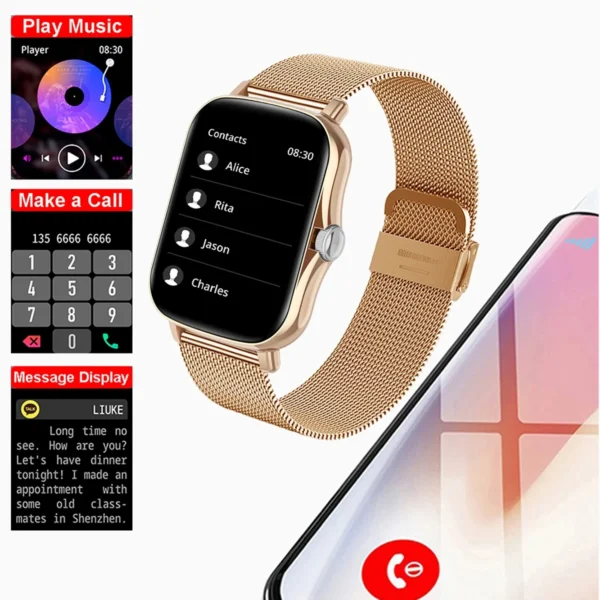 +2pc Straps Smart Watch Women Men Smartwatch Square Stainless Steel Smart Clock BT Call For Xiaomi Samsung Phone Fitness Tracker