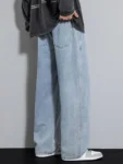 Dragging Streetwear Loose Jeans Men Korean Style Fashion Loose Straight Wide Leg Pant Men's Brand Clothing Black Light Blue Grey