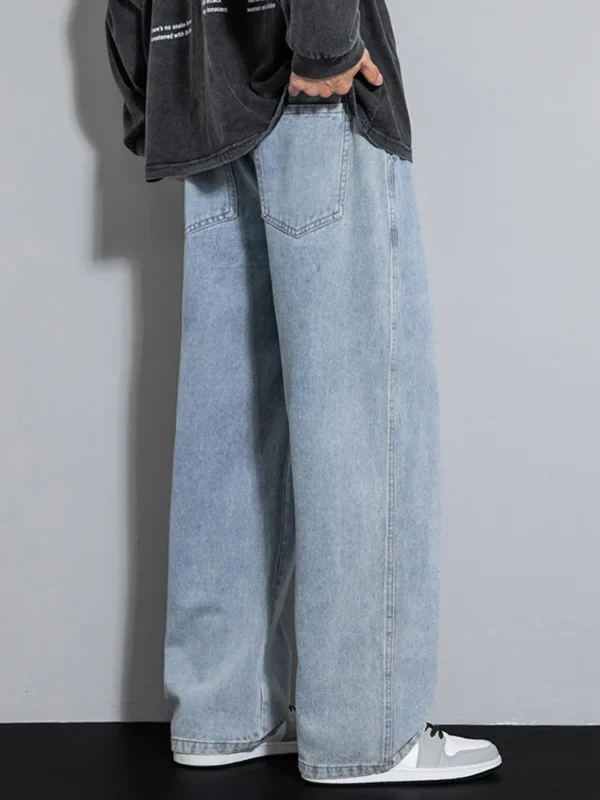 Dragging Streetwear Loose Jeans Men Korean Style Fashion Loose Straight Wide Leg Pant Men's Brand Clothing Black Light Blue Grey