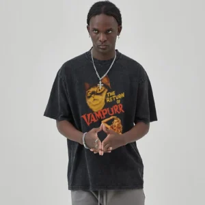 Anime Pussy Printed T Shirt Men Retro Washed 100% Cotton Tops Tees Harajuku Tshirt 2024 Streetwear Hip Hop Male T-shirts