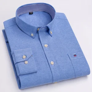 Men's 100% Cotton Shirt Long Sleeve Plaid Oxford Casual Solid Color Print Regular Fit Formal Dress Shirt Oversized 7XL 6XL 5XL