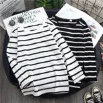 1PC Spring and Autumn Winter Black Striped Top with Foreign Style Ins Bottom Shirt Women Long Sleeve T-shirt