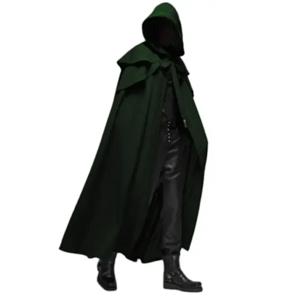 Medieval Vintage Hooded Loose Black Cloak Coats Windproof Trench Chic Winter Long Cape Poncho Gothic Mens Monk Cosplay