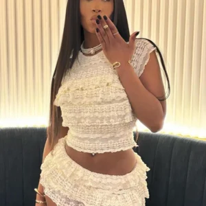 Weird Puss Sexy Tierred Women 2Piece Set Summer Elegant Thin Ruffles Tnak Top+Shorts Skirts Midnight Concert Party Matching Suit
