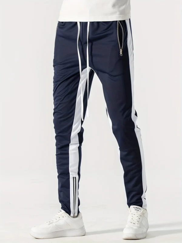 Men Sweatshirts Jogging Pants Men Casual Pants Men Stylish Color Block Zip Pockets Drawstring Sports Skinny Pants Trousers Pants
