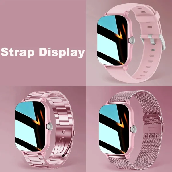 +2pc Straps Smart Watch Women Men Smartwatch Square Stainless Steel Smart Clock BT Call For Xiaomi Samsung Phone Fitness Tracker