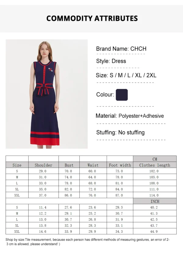 CHCH Women's Dress 2024 New Sleeveless Knitted Long Dress Simple navy blue Business Women's Wear