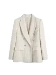 TRZA Women Fashion Tweed Double Breasted Blazer Coat Vintage Long Sleeve Flap Pockets Female Outerwear Chic Veste Femme