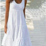 Bohemian Women's Casual O Neck Sleeveless Ruffle Mini Dress Solid Color Beach Tank Top Oversized Loose Dress Plus Size Women3029