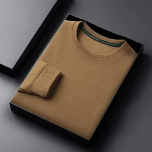 2024 Men's Casual Fashion Long Sleeved Round Neck T-shirt Waffle Comfortable Top