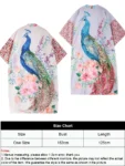 Women Casual Beach Kimono Cover-Up with Peacock Print Long Cardigan Style with Belt Animal Pattern Sun Protection Outerwear