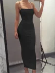 2025 New Spring Summer Women's High Elastic Sleeveless Backless Dress Long Sling Dresses Club Sexy Suspender Dress