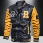 Spring and Autumn Men's Motorcycle Suit Leather jacket Color blocking American baseball collar pilot casual PU leather jacket