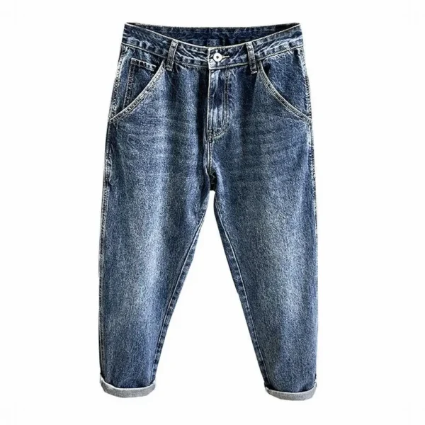 Korean Vintage Loose Tapered Men's Jeans Fashion High Street Drape Harem Pants Youth Hip Hop Streetwear Male Blue Denim Trousers