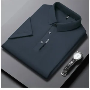 2025 Men's Short Sleeve Solid Color Polo Shirt Breathable Comfortable Elastic Top New Arrivals Casual Business Style