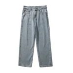 Korean Solid Colors Men's Casual Long Jeans Classic Man Four Seasons Straight Denim Wide-leg Pants Light Blue Grey Black 3XL