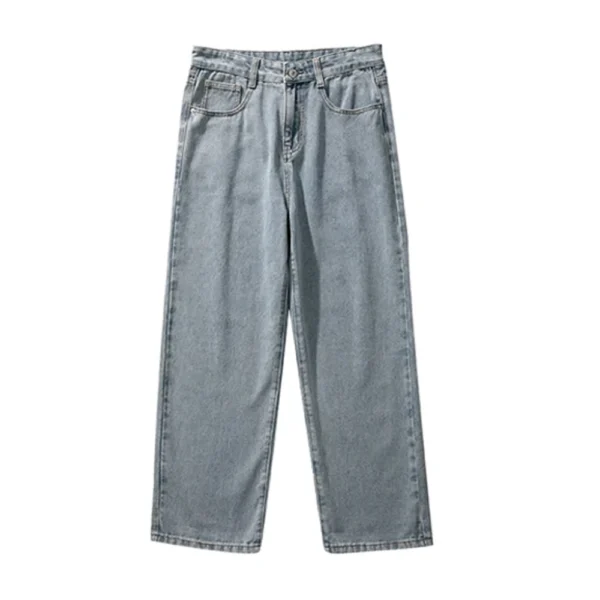 Korean Solid Colors Men's Casual Long Jeans Classic Man Four Seasons Straight Denim Wide-leg Pants Light Blue Grey Black 3XL