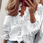 2024 Vintage Ruffles Women Blouses Autumn Long Sleeve Office Lady Elegant Tops Cotton Casual Tops V-neck Shirt Clothing