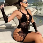 Simplejewel Women Fishnet Beachwear Bodystocking Lingerie EU Plus Sexy Footless Lace Bodysuit Halterneck One Piece Pantyhose