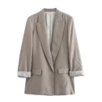 ASDS Women Fashion Solid Linen Blazer Notched Collar Long Roll up Sleeves Female Chic Office Lady Business Outfits