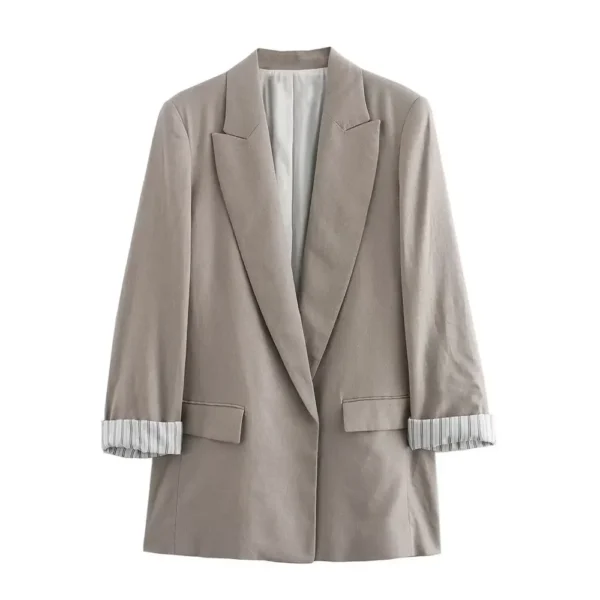 ASDS Women Fashion Solid Linen Blazer Notched Collar Long Roll up Sleeves Female Chic Office Lady Business Outfits
