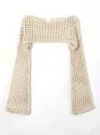 Women Crochet Knit Hollow Out Crop Top Long Sleeve Shrug Sweater Mesh Cover Ups Cardigan Streetwear Pullover Women Clothes Y2k