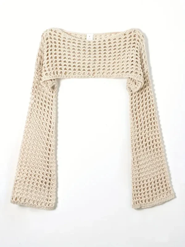 Women Crochet Knit Hollow Out Crop Top Long Sleeve Shrug Sweater Mesh Cover Ups Cardigan Streetwear Pullover Women Clothes Y2k