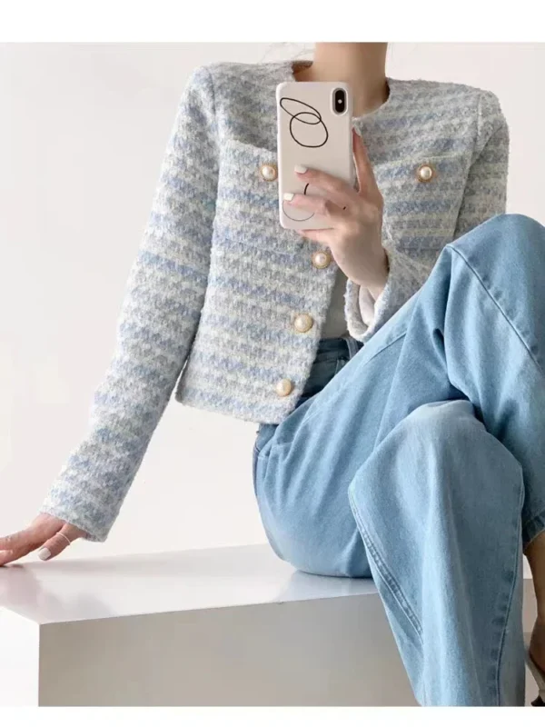 ITOOLIN Autumn Winter Women Elegant Tweed Cardigan Short Coat With Pocket Single Breasted Jacket For Women Loose Outwear 2024
