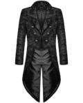 Devil Fashion Mens Gothic Steampunk Tailcoat Jacket Black Brocade Damask Wedding