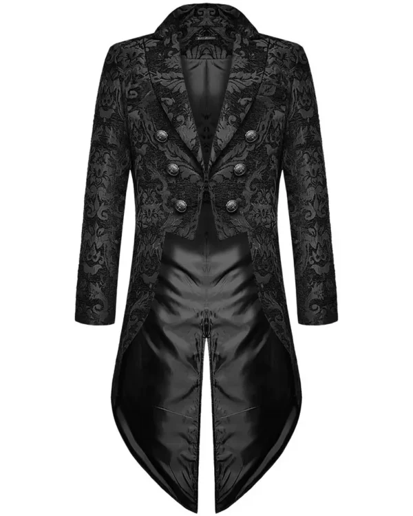 Devil Fashion Mens Gothic Steampunk Tailcoat Jacket Black Brocade Damask Wedding
