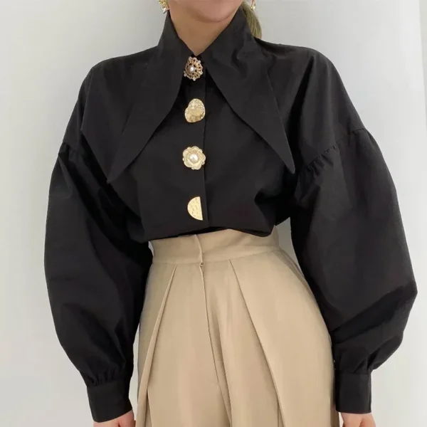 2024 Autumn Long Sleeve Women Shirt Fashion Spring Lanter Sleeve Cotton Blouses Office Lady Elegant Tops Casual Loose Clothing